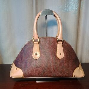 Etro Multicolor Paisley Dome Satchel with Pink Trim
